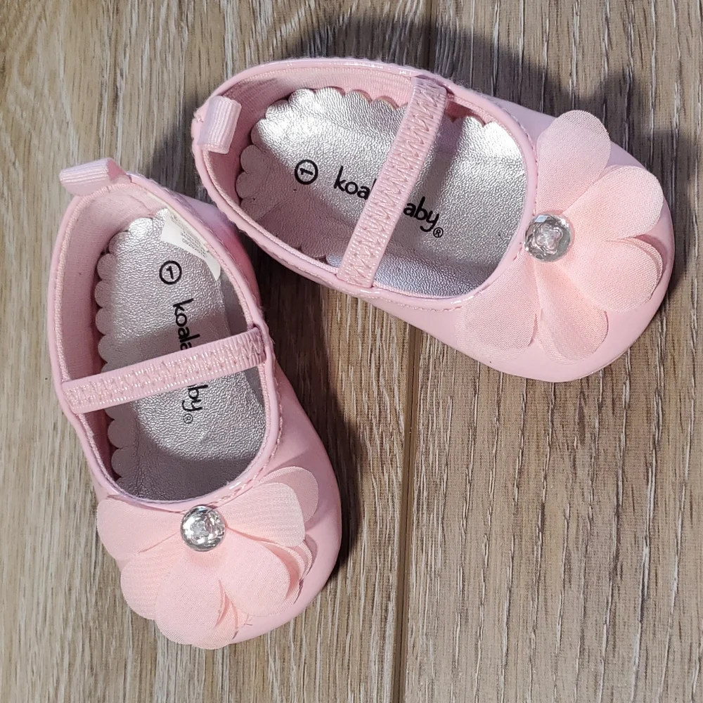 Koala Baby Pink Flower Bling Baby Patent Leather Dress Shoes Size 1